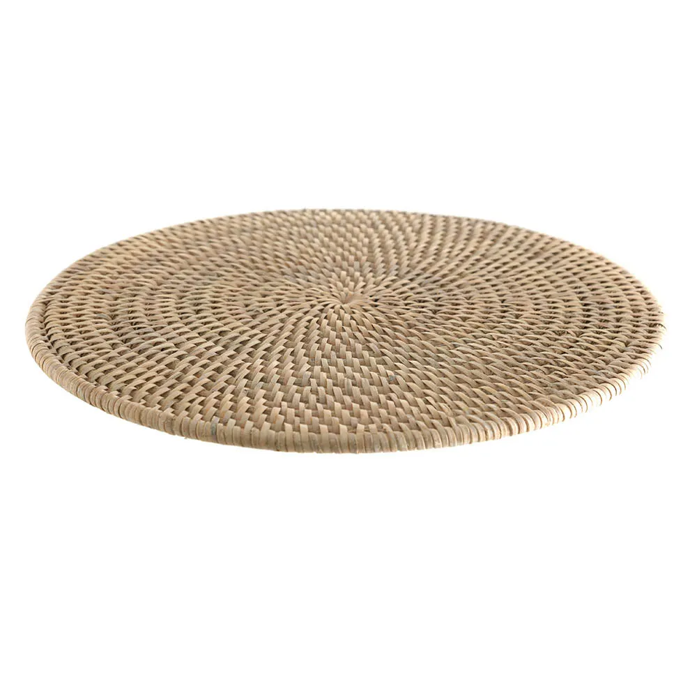 Placemat Round Rattan White Wash 35cm