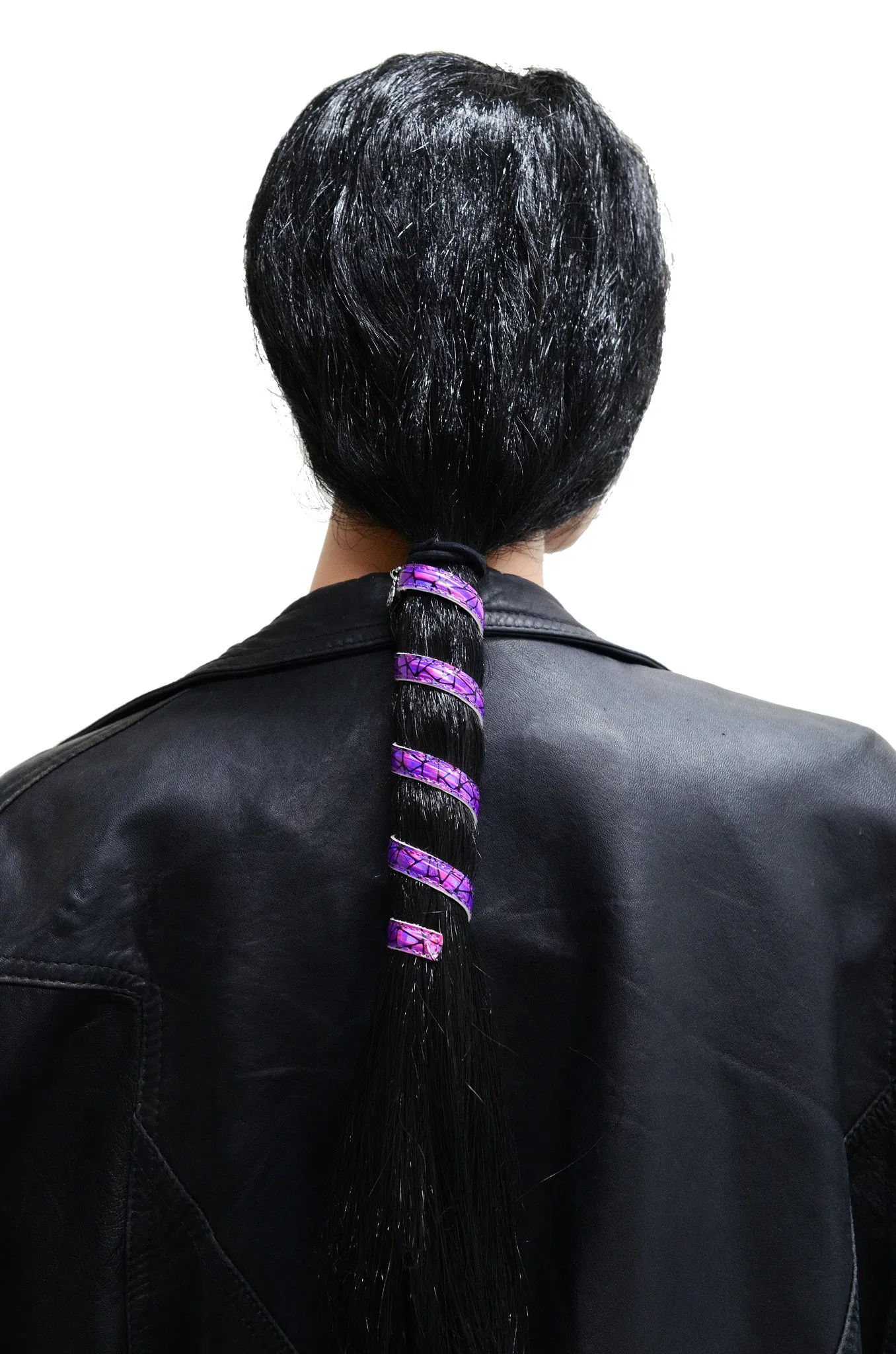 Ponytail Wrap Dark Purple Holographic Leather - 6" Ponytail Holder