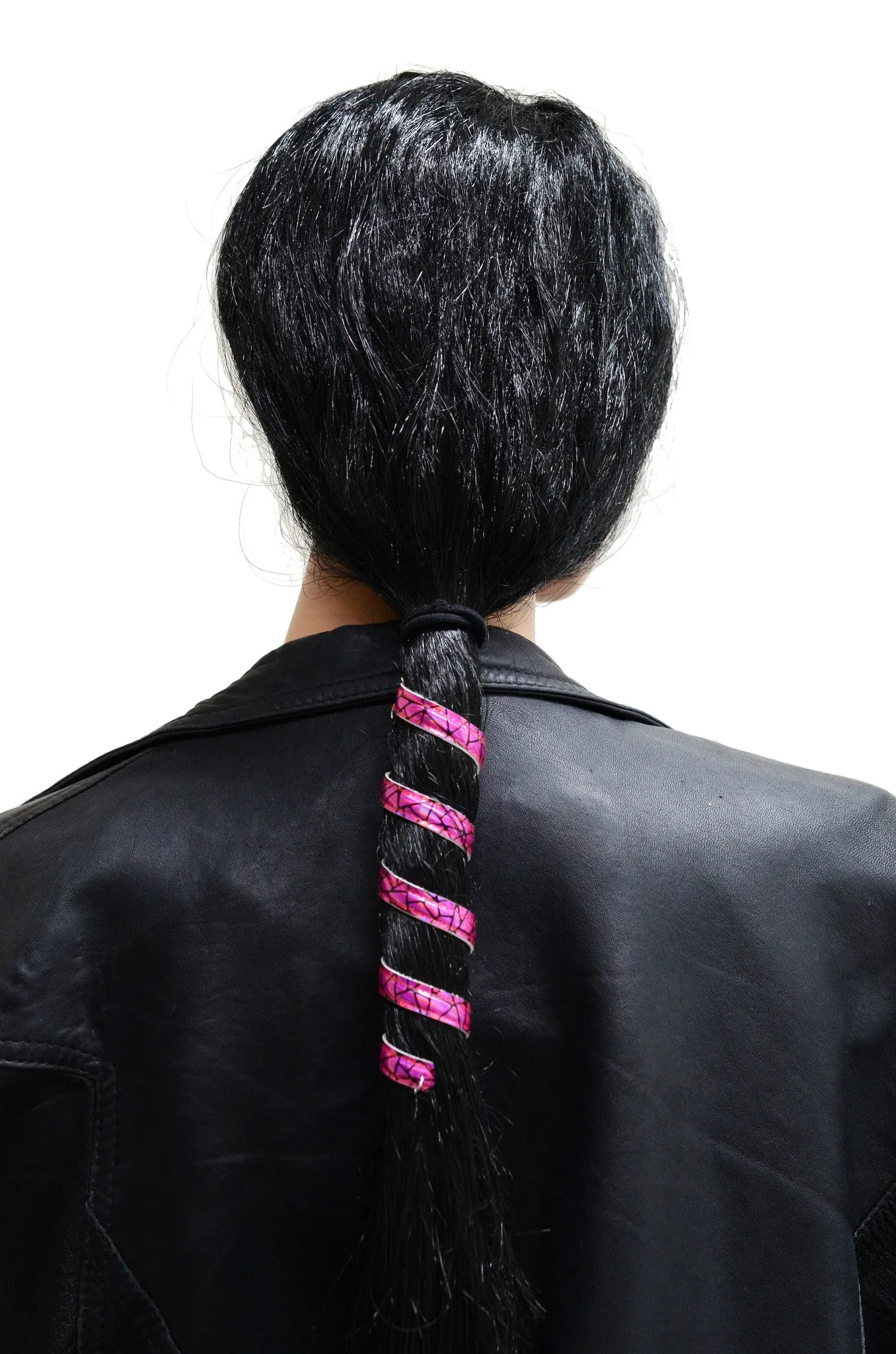 Ponytail Wrap Hot Pink Holographic Leather - 6" Ponytail Holder