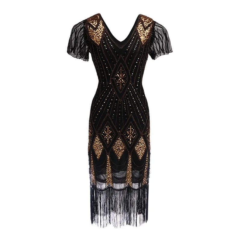 Premium vintage 1920s sequins costume midi dress | Retro tassels dress evening party dress