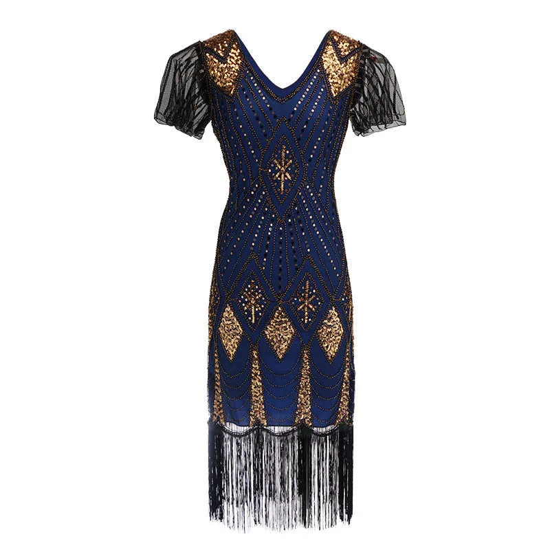 Premium vintage 1920s sequins costume midi dress | Retro tassels dress evening party dress