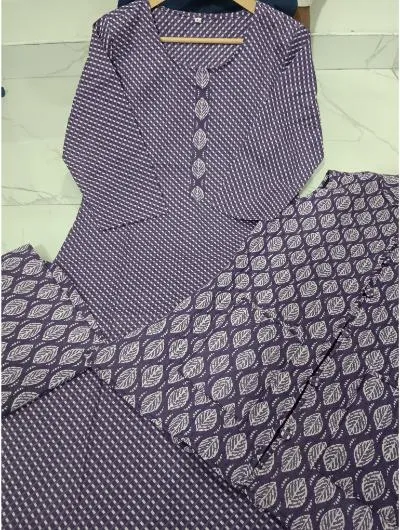 Purple Cotton Kurti, Pant and Quilted Cotton jacket (Set of 3)