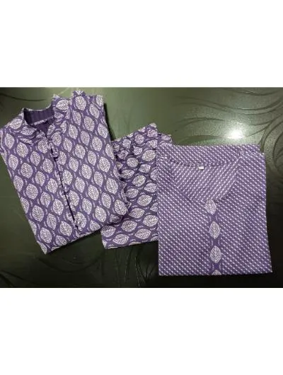 Purple Cotton Kurti, Pant and Quilted Cotton jacket (Set of 3)