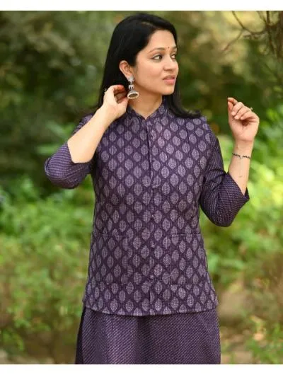 Purple Cotton Kurti, Pant and Quilted Cotton jacket (Set of 3)