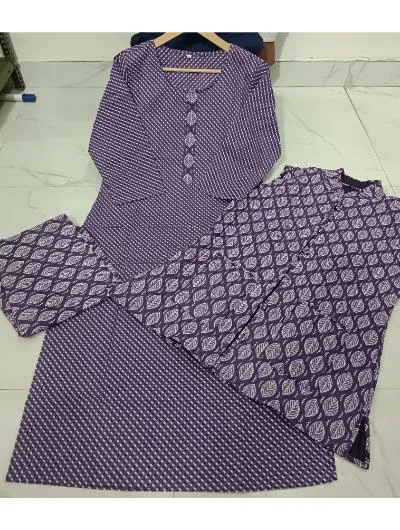 Purple Cotton Kurti, Pant and Quilted Cotton jacket (Set of 3)