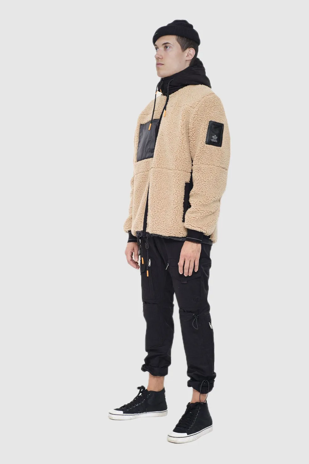 Reversible Tech Sherpa Hooded Coat - Camel