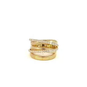 Ribbed Gold & Diamond Wide Fashion Ring