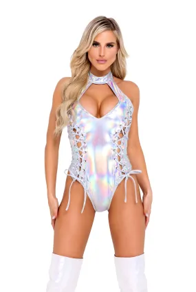 Roma Holographic Lace-Up Romper - Rave & Festival Wear