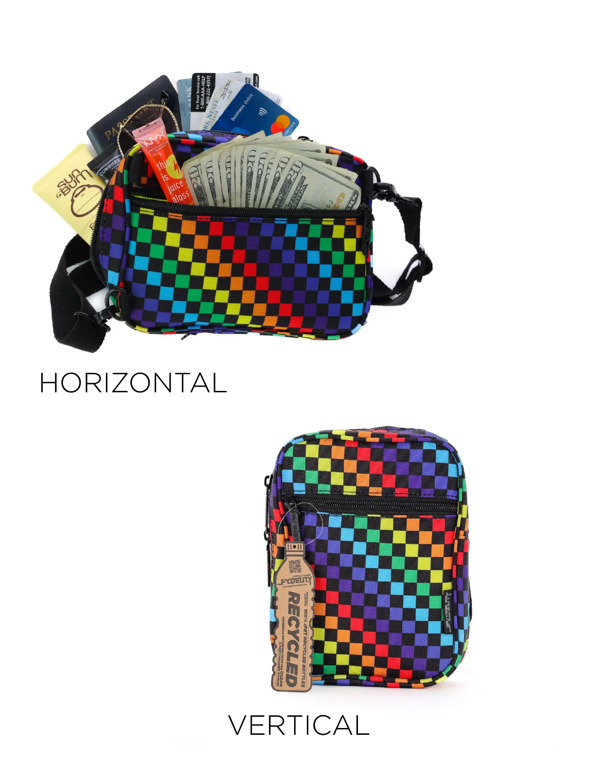 Sidekick | Crossbody Sling | Recycled RPET | INDY Rainbow Black