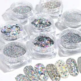 Silver Holographic Glitters 8pcs Pack