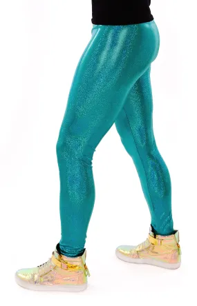 Sparkle Teal Holographic Meggings: Men's Disco Leggings - Festival Clothing For Men