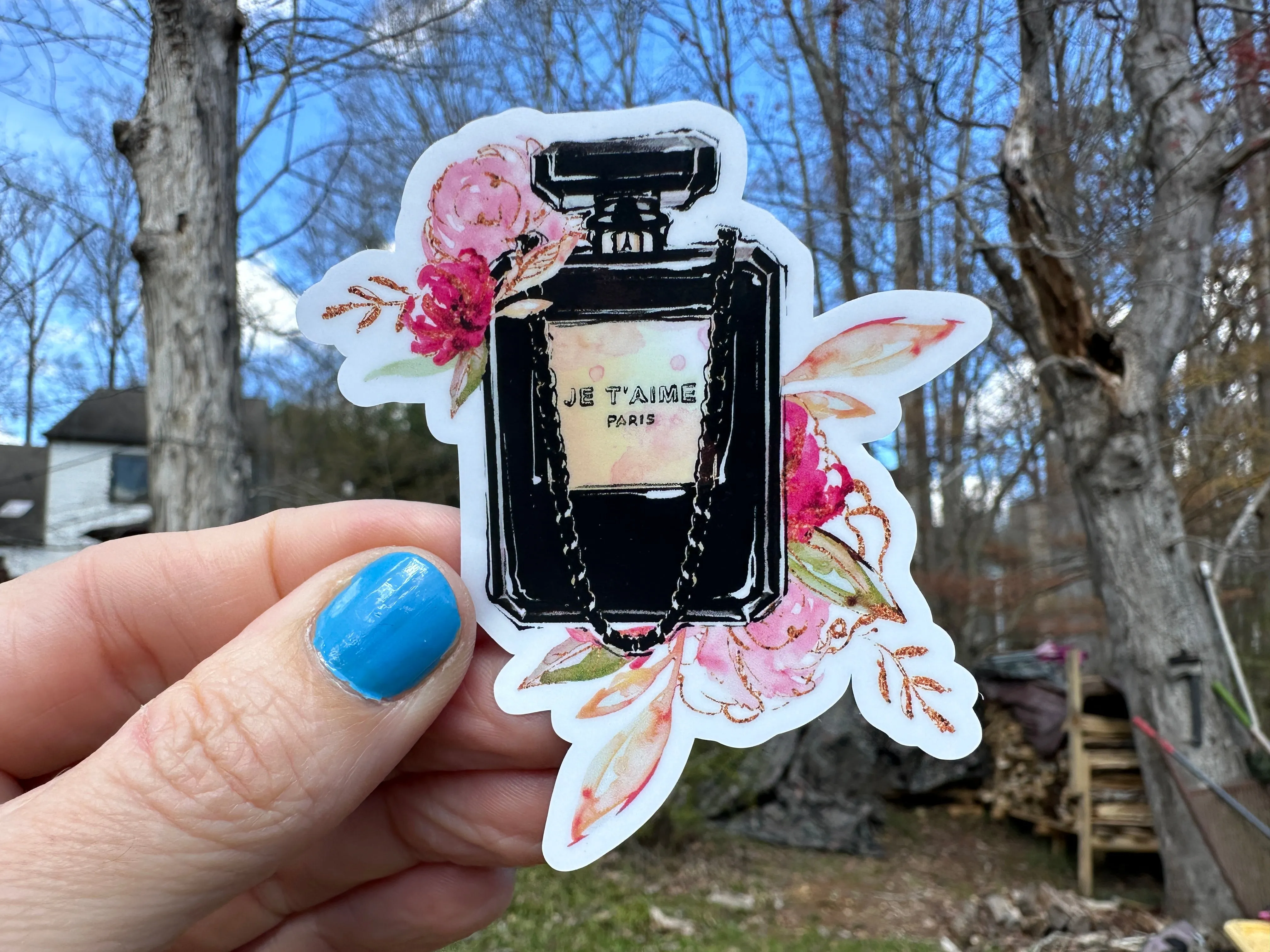 Sticker | 78C | Black Perfume Bottle | Waterproof Vinyl Sticker | White | Clear | Permanent | Removable | Window Cling | Glitter | Holographic