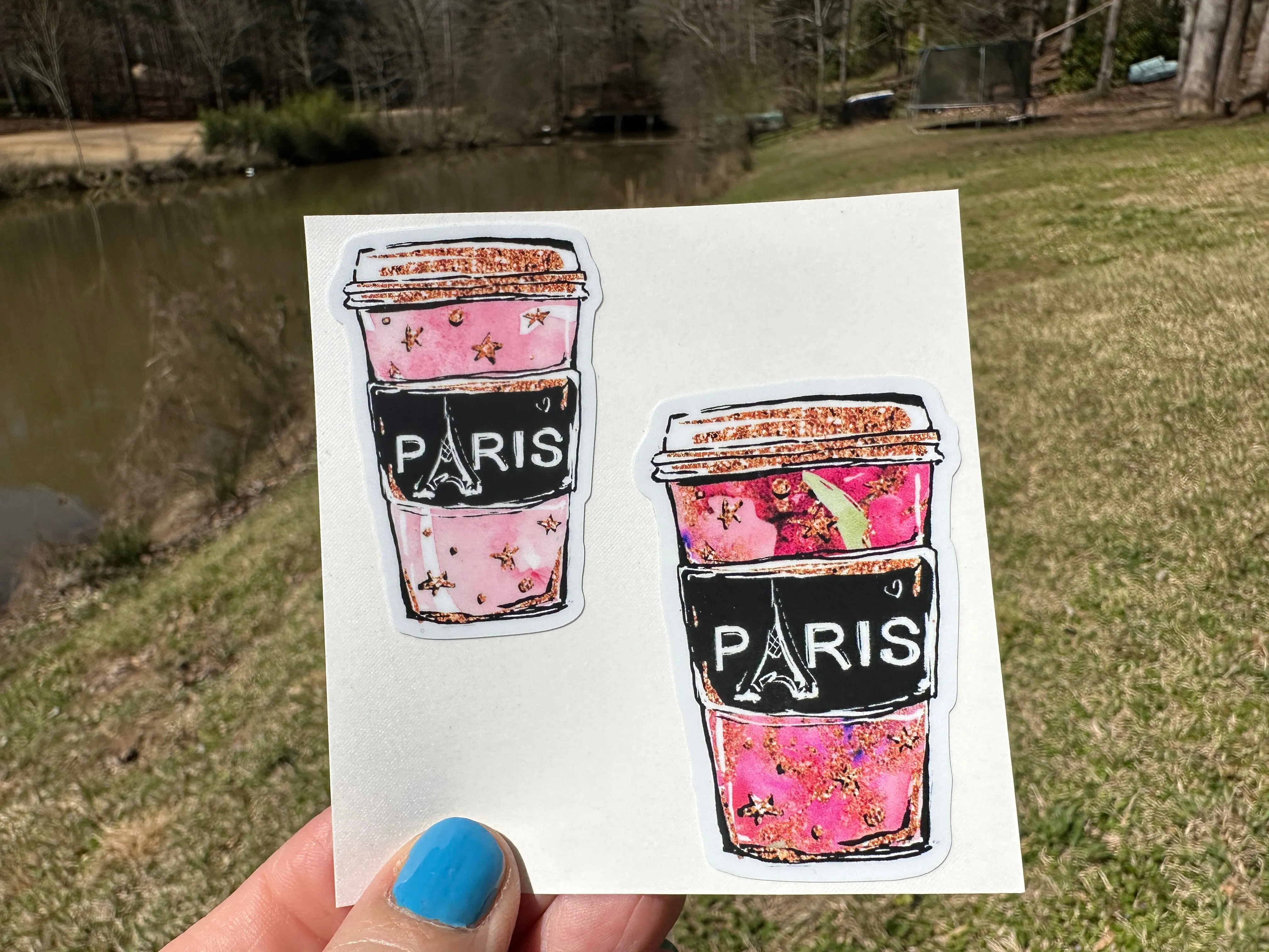 Sticker | 78D | Paris Coffee Cups | Waterproof Vinyl Sticker | White | Clear | Permanent | Removable | Window Cling | Glitter | Holographic