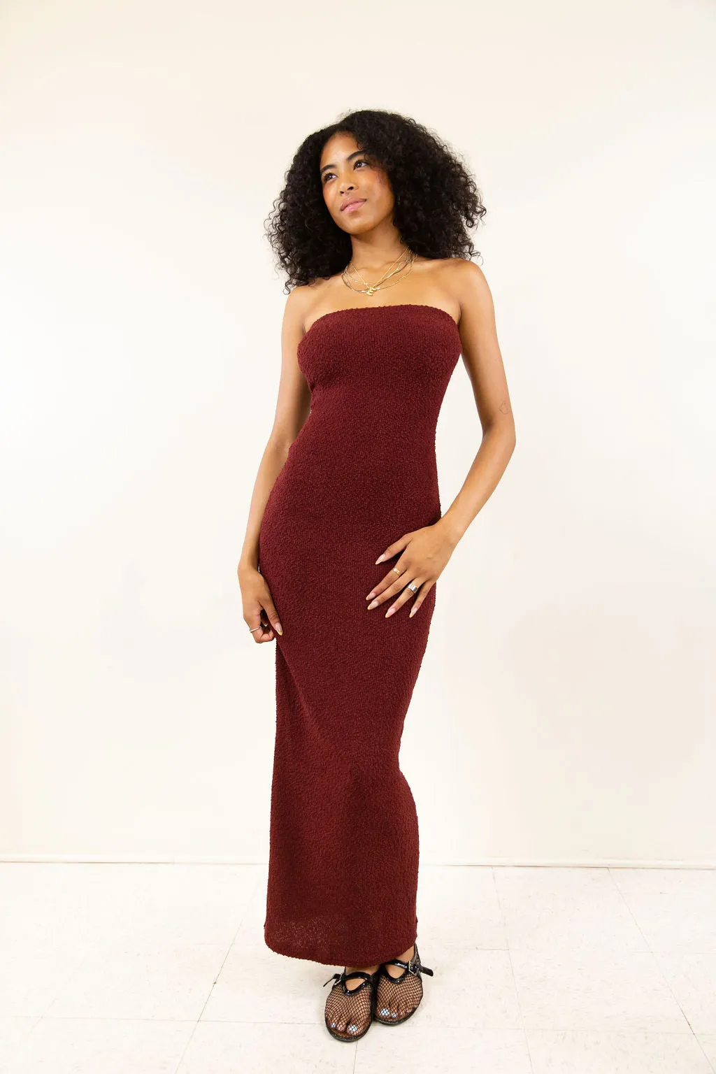 Strapless Terry Cloth Maxi Dress