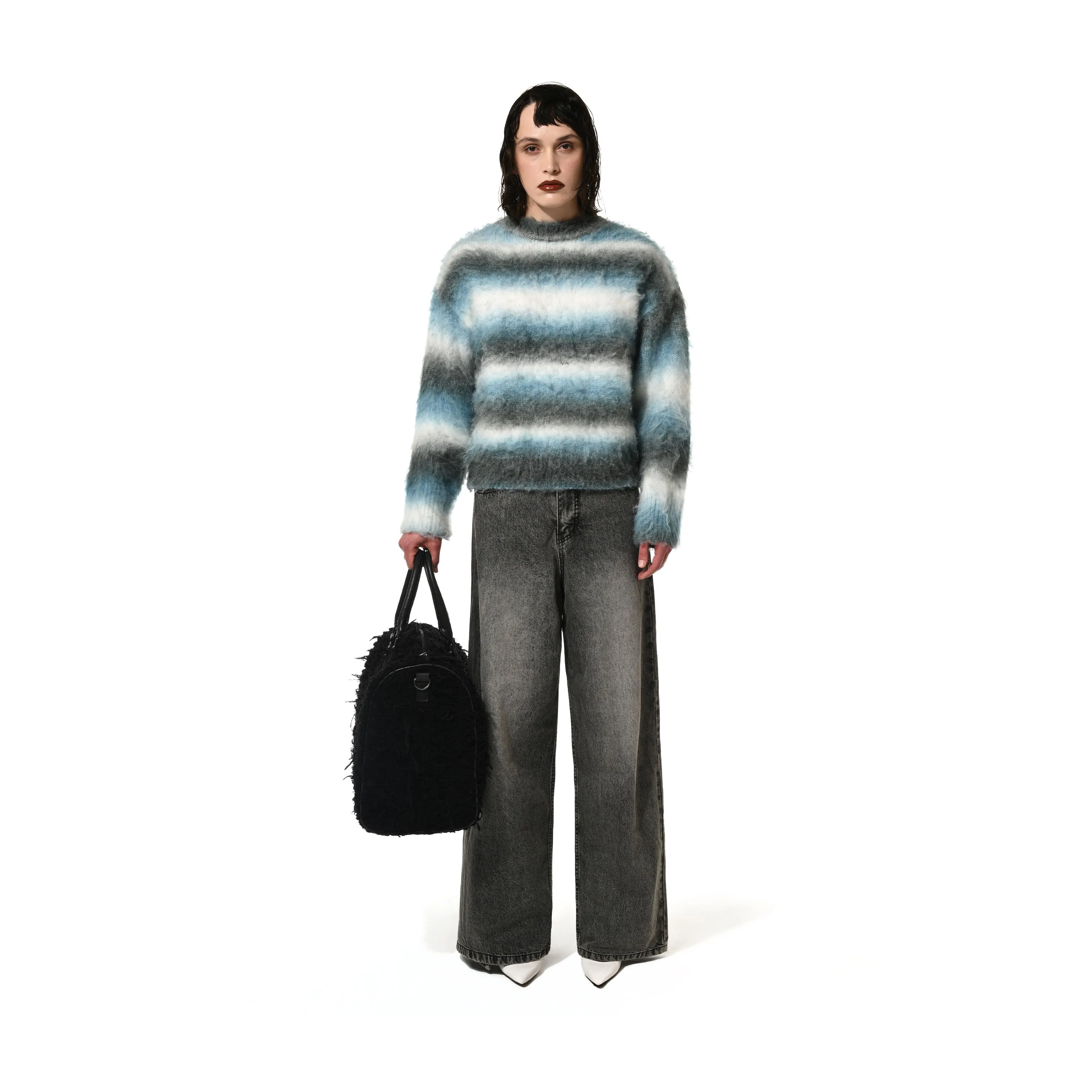 STRIPE BRUSHED SWEATER - BLUE