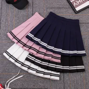 Striped Pleated Elastic Waist Female Sweet Mini Dance Plaid Skirt Y2k