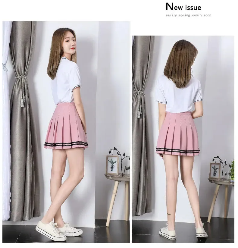 Striped Pleated Elastic Waist Female Sweet Mini Dance Plaid Skirt Y2k