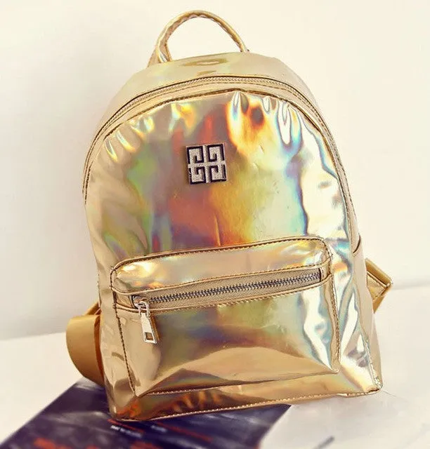 suutoop holographic backpack mochilas feminina women silver hologram laser men's back pack leather bagpack school bags zaino