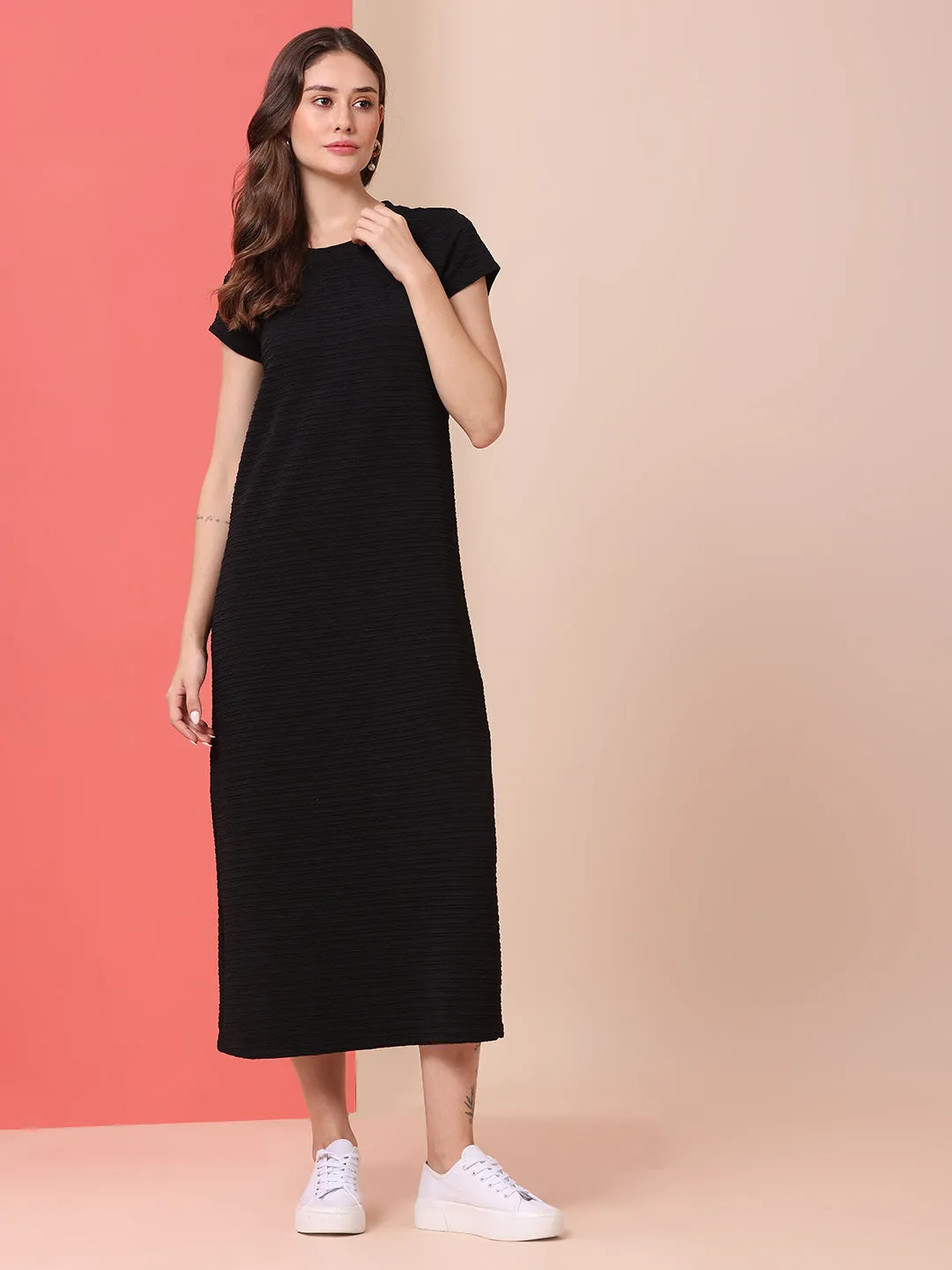 TEXTURED KNIT STRAIGHT FIT DRESS