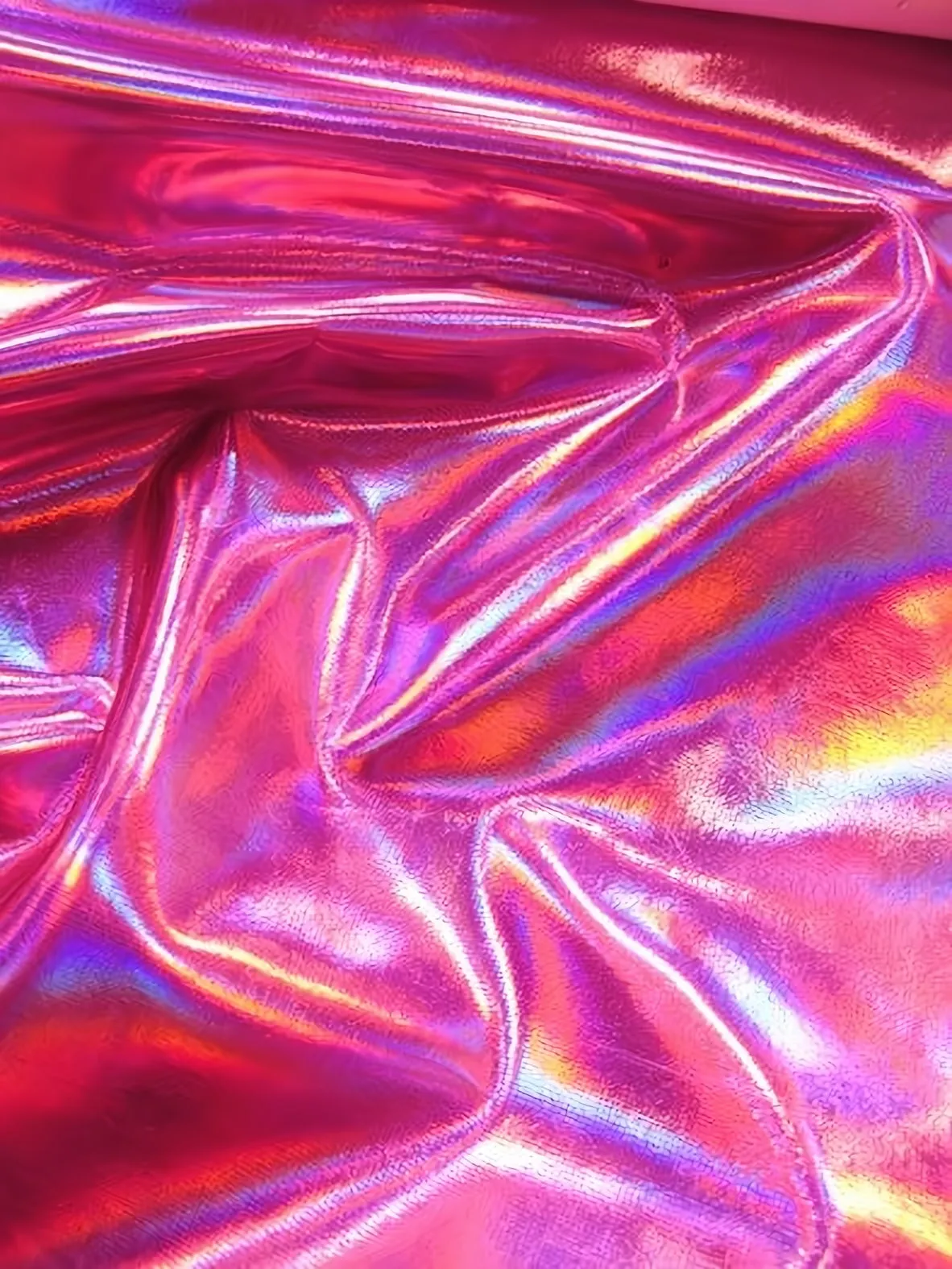 Ultra Holographic Glossy Patent Spandex Vinyl Fabric / Fuchsia / Sold By The Yard