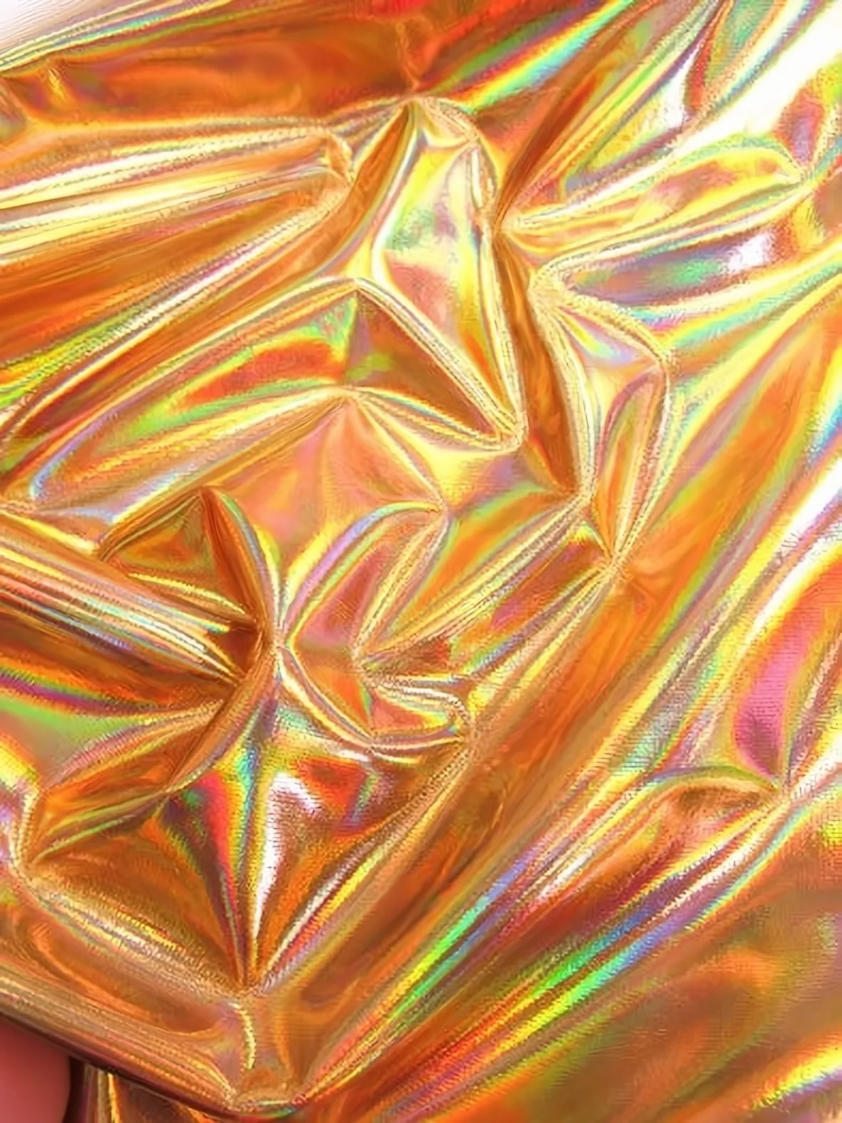 Ultra Holographic Glossy Patent Spandex Vinyl Fabric / Gold / Sold By The Yard