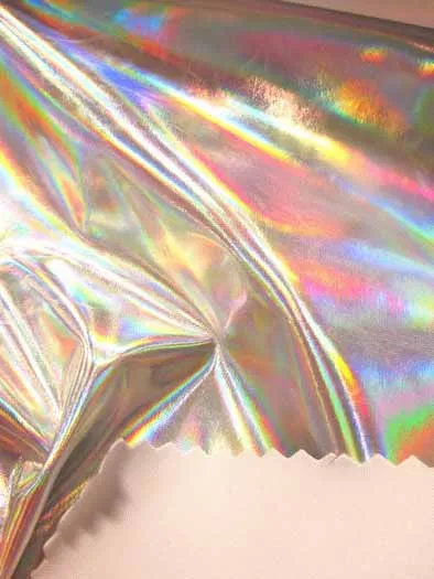 Ultra Holographic Glossy Patent Spandex Vinyl Fabric / Silver / Sold By The Yard