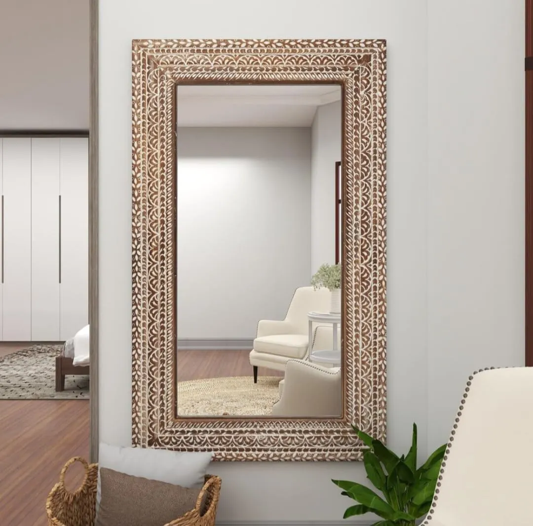 UPZING DECOR Mango Wood Wall Mirror Wall Hanging Frame Living Room Full Lenght Mirror | Rajasthani Mirror (36"x72" Inch)(Only Frame without Mirror)(Brown)