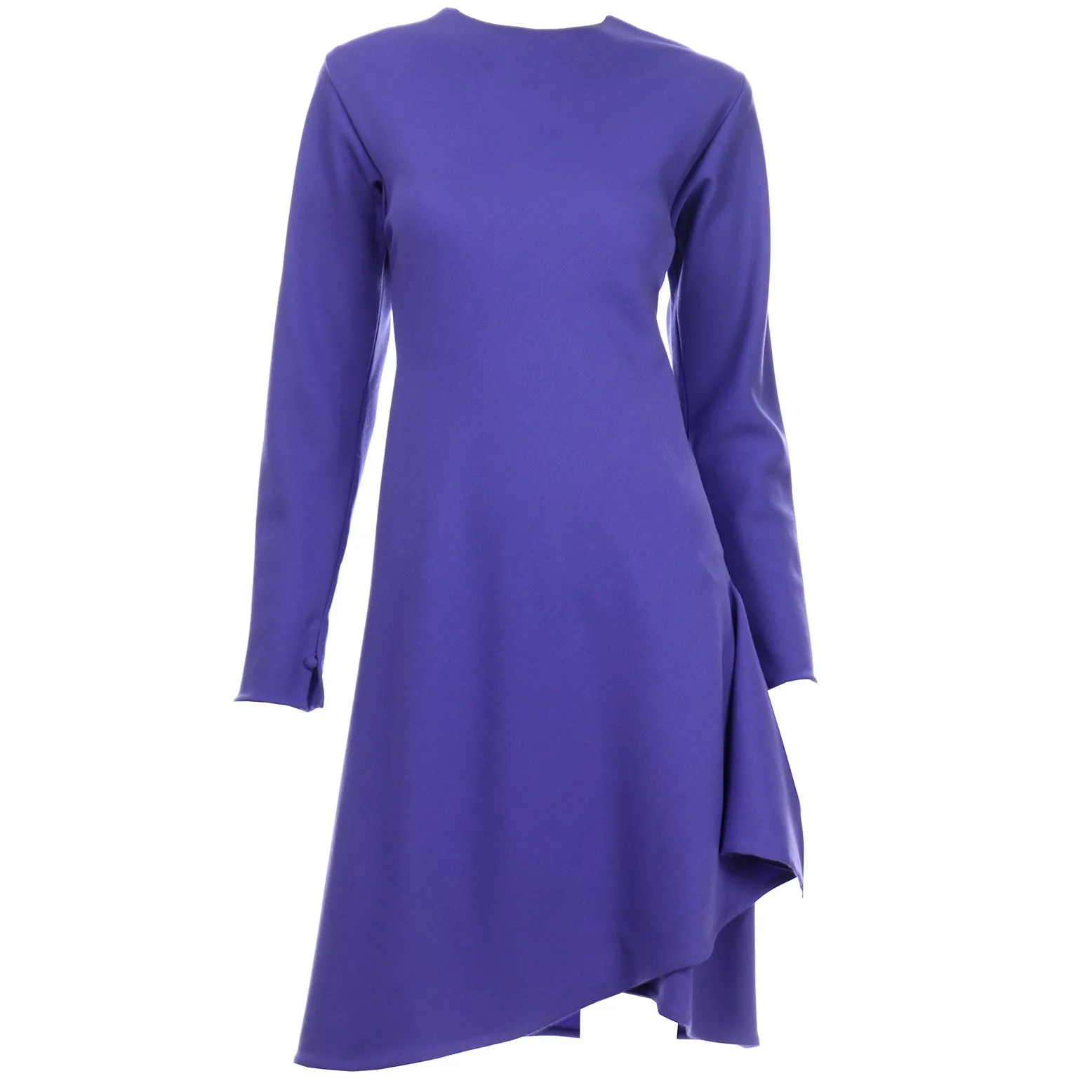 Vintage 1970s Halston Purple Wool Jersey Asymmetrical Dress