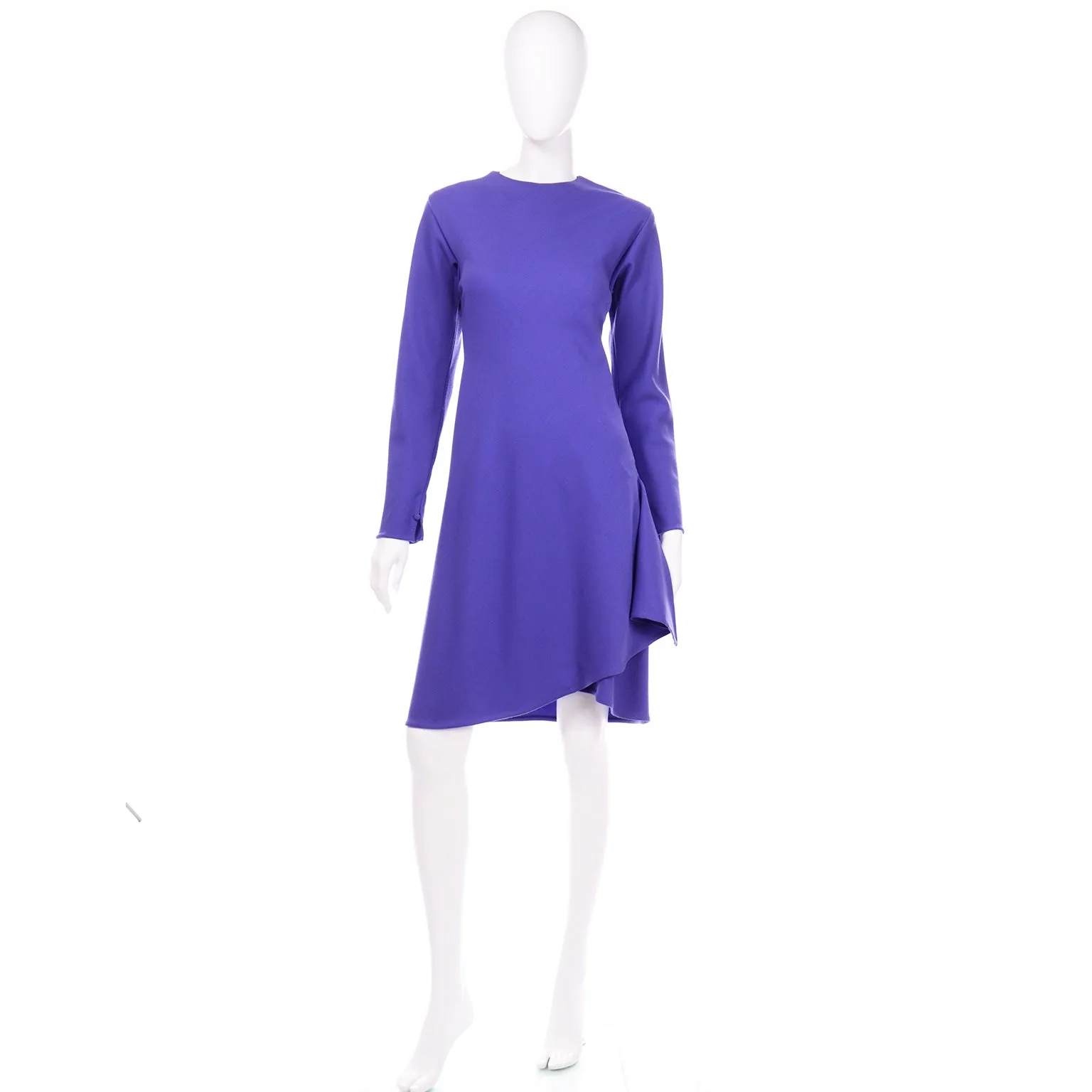 Vintage 1970s Halston Purple Wool Jersey Asymmetrical Dress