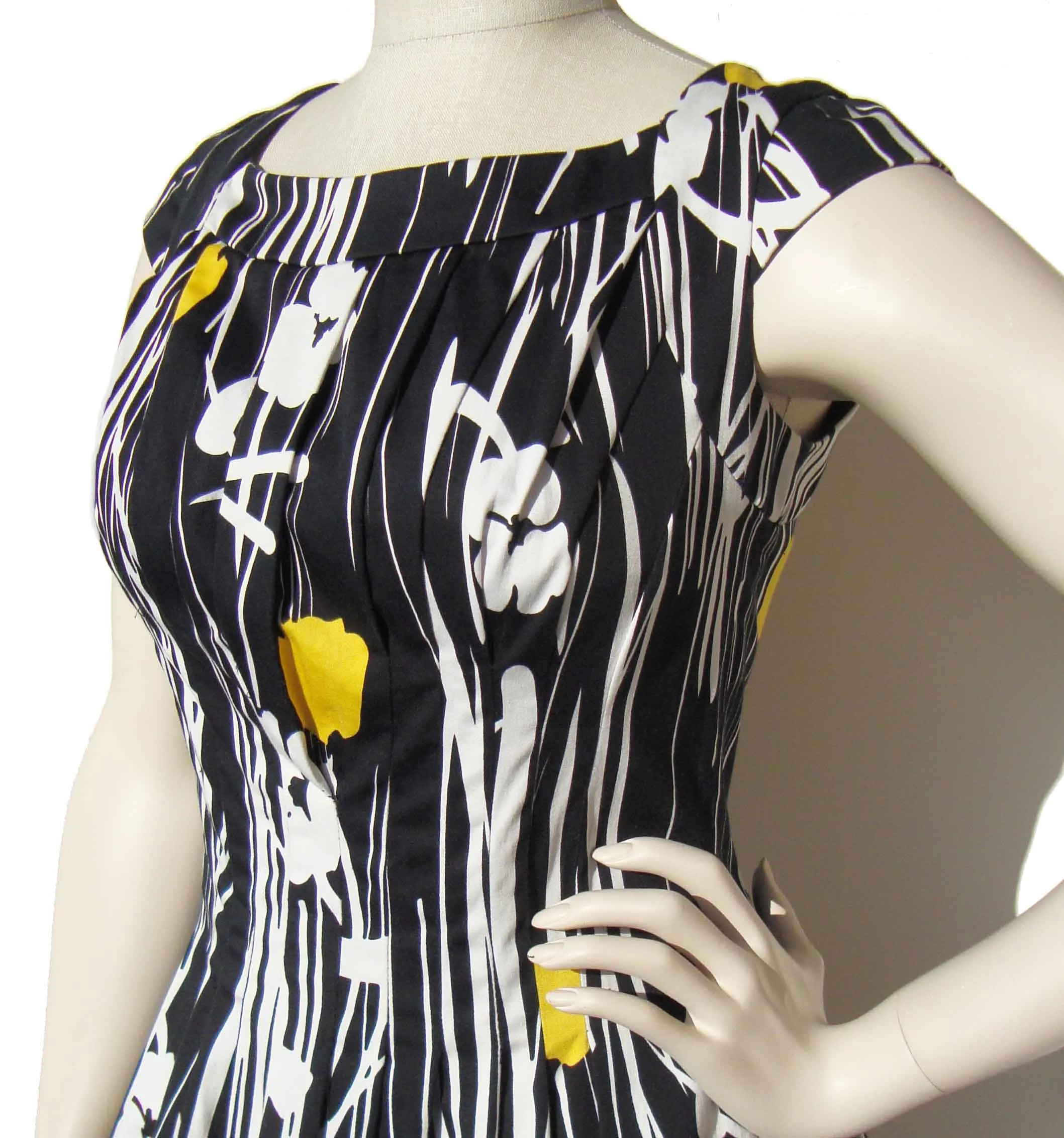 Vintage Kay Unger Dress Black White Floral Sundress M