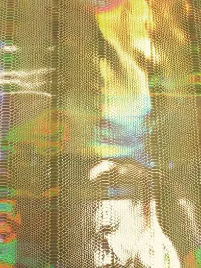 Viper Snake Holographic Embossed PVC Vinyl Fabric / Gold / Sold By The Yard