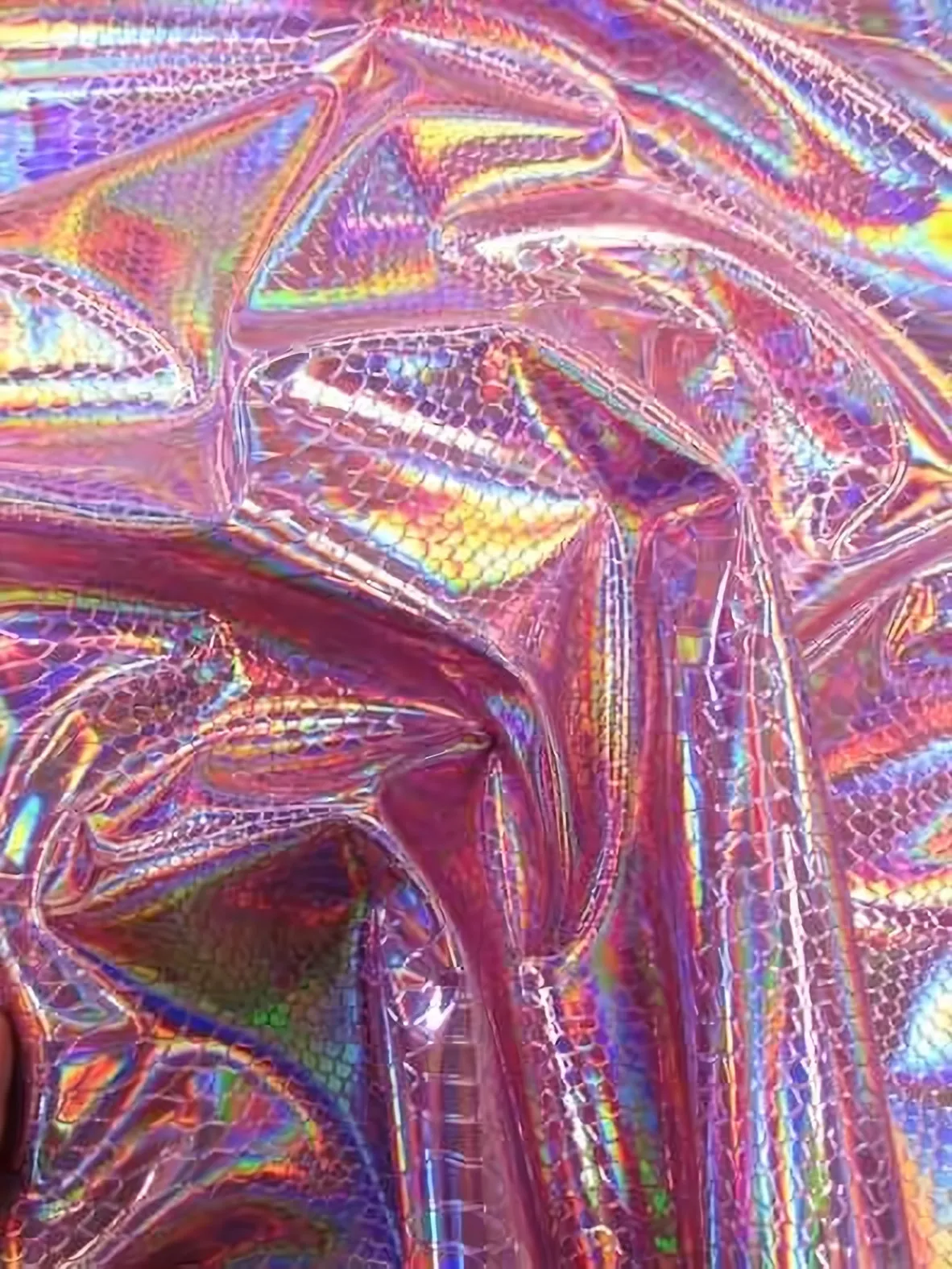 Viper Snake Holographic Embossed PVC Vinyl Fabric / Pink / Sold By The Yard