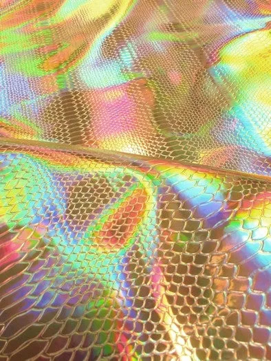 Viper Snake Holographic Embossed PVC Vinyl Fabric / Red / Sold By The Yard