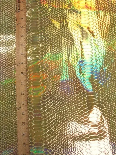 Viper Snake Holographic Embossed PVC Vinyl Fabric / Silver / Sold By The Yard