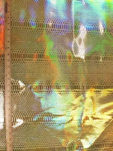 Viper Snake Holographic Embossed PVC Vinyl Fabric / Steel / Sold By The Yard