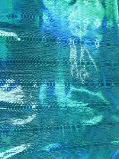 Viper Snake Holographic Embossed PVC Vinyl Fabric / Turquoise / Sold By The Yard