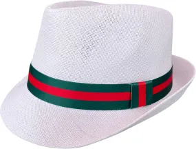 White Fedora Red Green Band For Men & Women