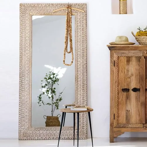 WILDWOOD Mango Wood Wall Mirror | Decorative | Wall Hanging | Frame without Mirror in Brown | Living Room | Full Lenght Mirror | Rajasthani Mirror (36"x72")(Only Frame without Mirror)