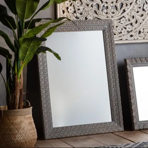 WILDWOOD Mango Wood Wall Mirror | Floral Wall Mirror Frame | Wall Hanging | without Mirror | Only Frame with Out Mirror (48"x36")(Natural Finish)