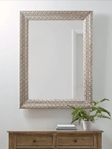 WILDWOOD Mango Wood Wall Mirror | Floral Wall Mirror Frame | Wall Hanging | without Mirror | Only Frame with Out Mirror (48"x36")(Natural Finish)