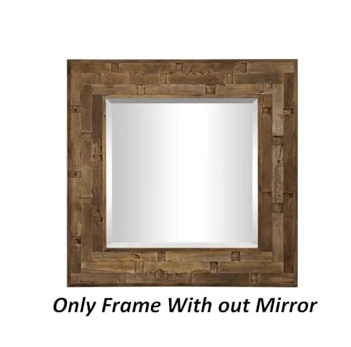 WILDWOOD Wooden Wall Mirror | Large Rustic | Mirrors | Decorative | for Living Room | Bathroom Vanity, Only Frame with Out Mirror (36"x36" Inch)(Brown)