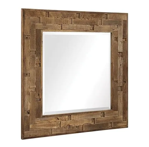 WILDWOOD Wooden Wall Mirror | Large Rustic | Mirrors | Decorative | for Living Room | Bathroom Vanity, Only Frame with Out Mirror (36"x36" Inch)(Brown)