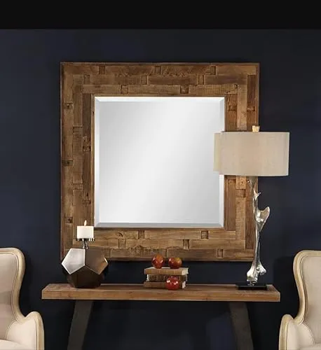 WILDWOOD Wooden Wall Mirror | Large Rustic | Mirrors | Decorative | for Living Room | Bathroom Vanity, Only Frame with Out Mirror (36"x36" Inch)(Brown)