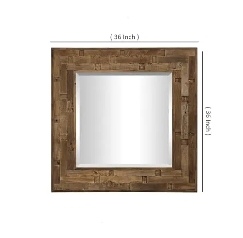 WILDWOOD Wooden Wall Mirror | Large Rustic | Mirrors | Decorative | for Living Room | Bathroom Vanity, Only Frame with Out Mirror (36"x36" Inch)(Brown)