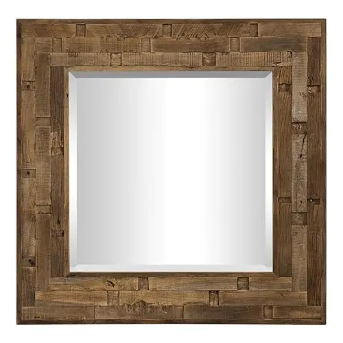 WILDWOOD Wooden Wall Mirror | Large Rustic | Mirrors | Decorative | for Living Room | Bathroom Vanity, Only Frame with Out Mirror (36"x36" Inch)(Brown)