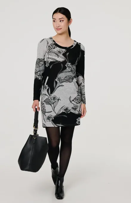 Wilma Grey Floral Shift Mini Dress