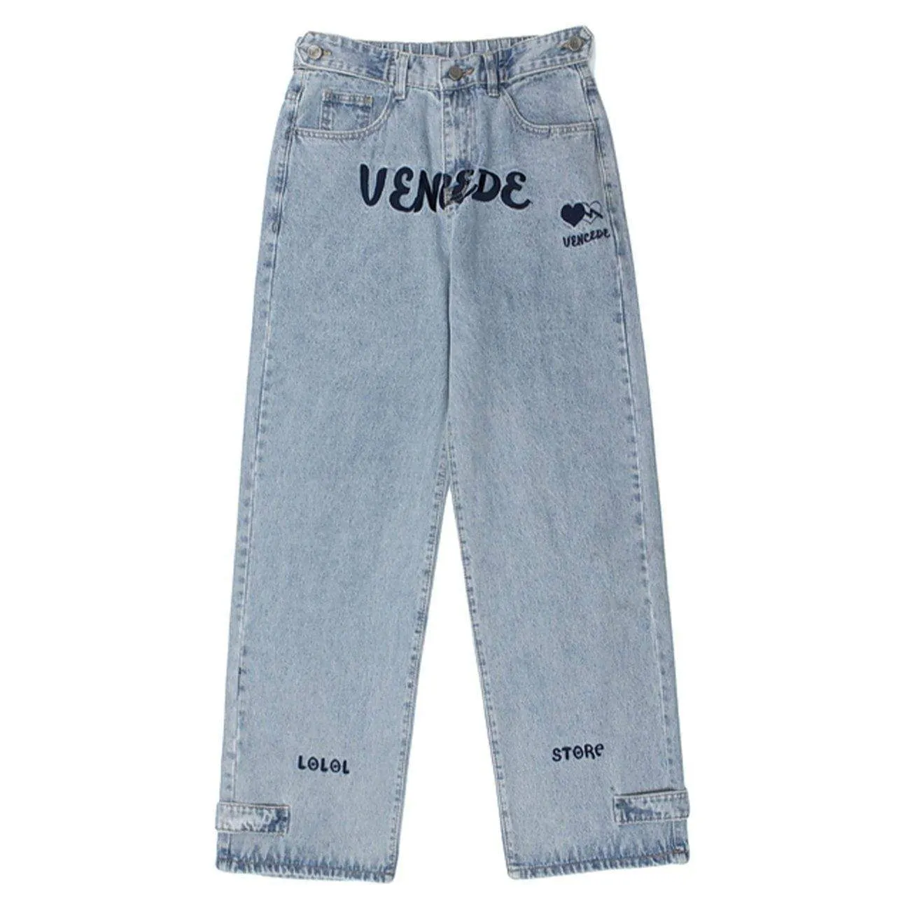 WLS Straight-leg Embroidery Letters Vintage Jeans