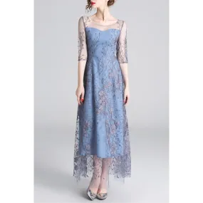 Women Elbow Sleeve Embroidered Pattern Party Dress - C13669