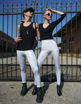 Women's Disco White Leggings: Holographic - White Party