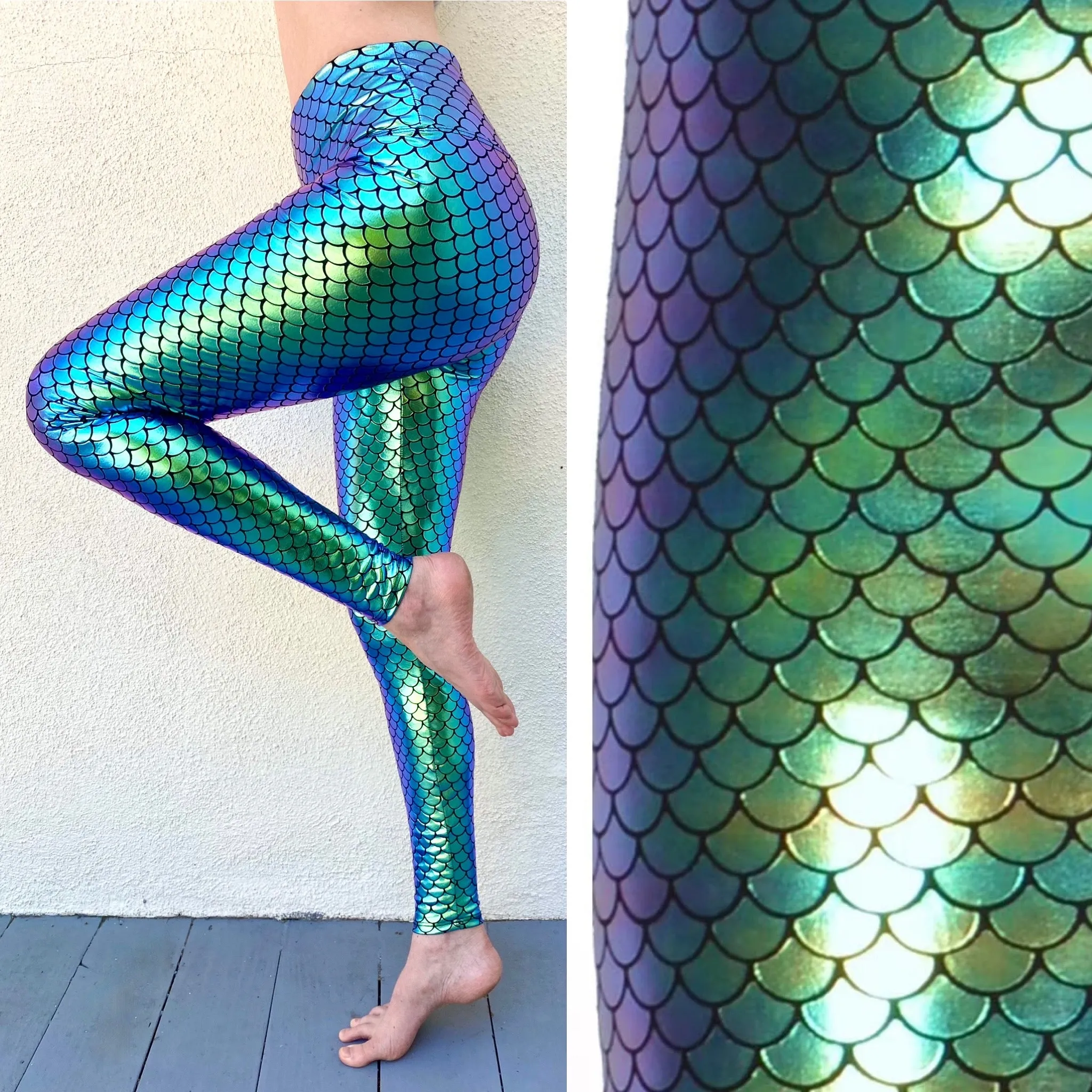 Women's Green Mermaid Holographic Leggings - Mesmerizing Mermaid - Ariel Costume